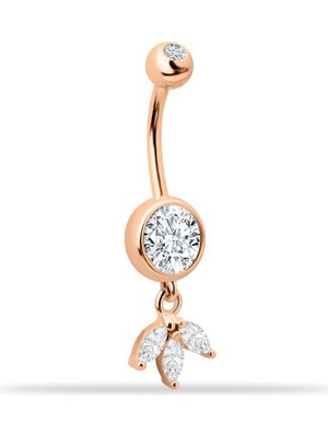 Taşlı Lotus Çiçek Sallantılı Göbek Piercing