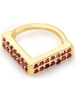 V Şekil Çift Sıralı Kırmızı Taş Helix Piercing