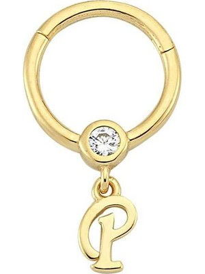 Taşlı P Harfi Sallantılı Helix Piercing