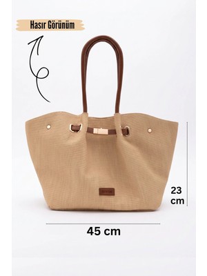 Santini Collection Kadın Çanta Omuz Çantası Hasır Çanta Kol Çantası Günlük Büyük Boy Yazlık Tote Çanta Haki – Valencia Tote