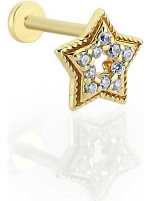 Işleme Detaylı Taşlı Yıldız Tragus Piercing