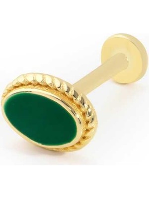 Oval Şekil Işleme Detaylı Yeşil Mine Tragus Piercing