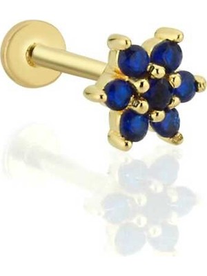 Lacivert Taş Çiçek Model Tragus Piercing