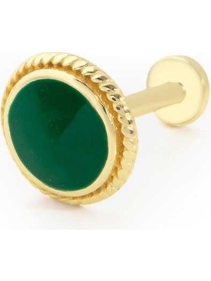Yuvarlak Desen Işleme Detay Yeşil Mine Tragus Piercing