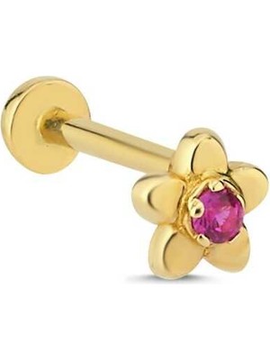 Papatya Model Kırmızı Taş Tragus Piercing