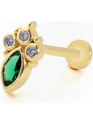 Vintage Model Yeşil & Beyaz Tragus Piercing