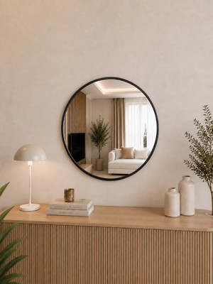 Effe Yapı Dekor Siyah Metal Çerçeveli 60 cm Yuvarlak Ayna