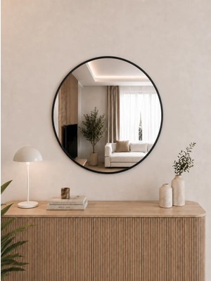 Effe Yapı Dekor Siyah Metal Çerçeveli   70 cm   Yuvarlak Ayna