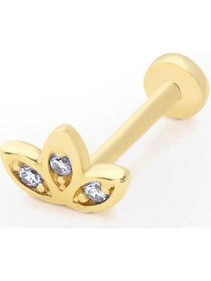 Lotus Model Üç Taşlı Tragus Piercing