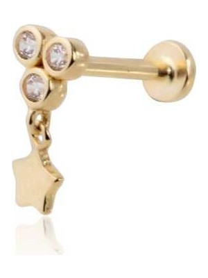 Üç Top Taş Ucunda Yıldız Tragus Piercing