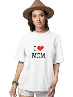 Kadın Bisiklet Yaka Baskılı Oversize Kısa Kol  T-Shirt - Beyaz