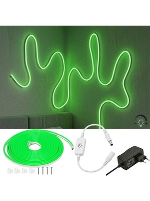 Burul Yeşil Neon Led Şerit Işık 5 Metre Dimmer Buton Dekoratif Ambiyans Aydınlatma