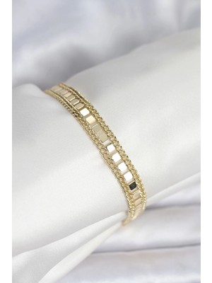 Uravas Store Mey Ithalat® 316L Çelik Gold Renk Pullu Zincir Model Kadın Bileklik