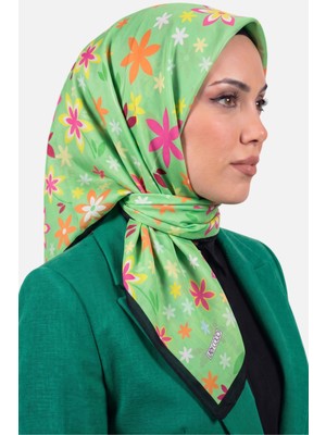 Hadiora Lady Coco Kadın Fıstık Yeşili Çok Renkli Papatya Desenli Organik Pamuk Soft Eşarp