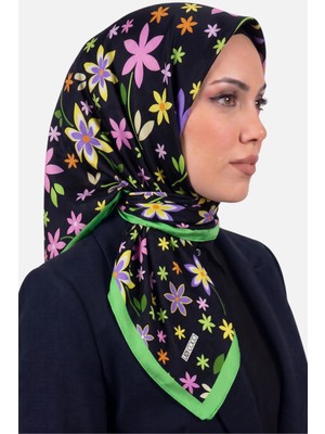 Hadiora Lady Coco Kadın Siyah Çok Renkli Papatya Desenli Organik Pamuk Soft Eşarp