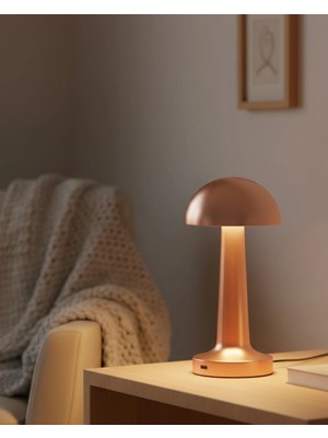 Armüz Bronz Dokunmatik Masa Lambası 3 Renk LED Şarjlı Kablosuz USB Çıkışlı