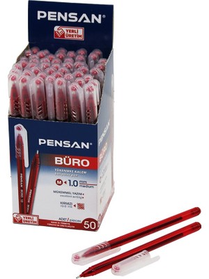 Uravas Store 50 Adet Pensan Büro Kırmızı Tükenmez Kalem M-Medium - 1.0mm Uç (5528)
