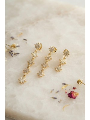 Uravas Store 3 Lü Set Küpe Gold Renk Kutup Yıldızı Detaylı