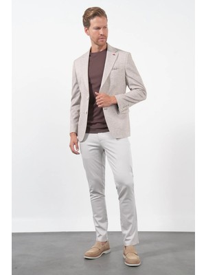 İmza Beyaz-Kiremit Mono Yaka Örme 6 Drop Slim Fit Ceket 1002260153