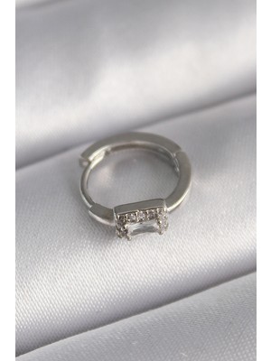 Uravas Store 316L Çelik Gümüş Renk Kare Zirkon Taşlı Tragus Piercing