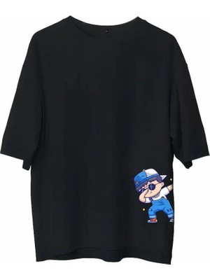 Tarz Yeri Erkek Baskılı T-Shirt Kısa Kol Bisiklet Yaka Regular Fit Rahat Kalıp Günlük Tişört - Siyah