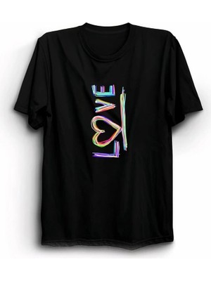 Tarz Yeri 14 Şubat Sevgililer Günü Love Baskılı Oversize Bisiklet Yaka T-shirt - Siyah