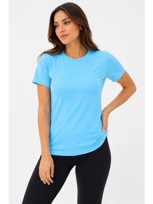 Hsc Bilişim Kadın Basic Tişört Bisiklet Yaka Kısa Kol Günlük Yazlık Slim fit T-Shirt - Turkuaz