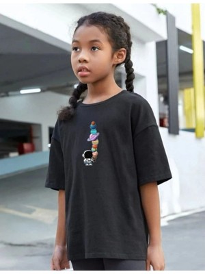 Tarz Yeri Çocuk Unisex Baskılı T-Shirt - Siyah