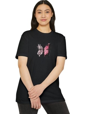Tarz Yeri Kadın Bisiklet Yaka Baskılı T-Shirt - Siyah