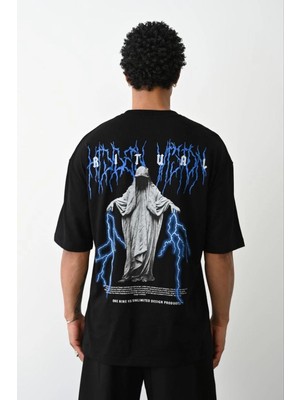 Tarz Yeri Erkek Baskılı Oversize  Kısa kol T-Shirt - Siyah