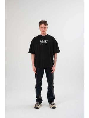 Tarz Yeri Erkek Kısa Kol Yazlık Tişört Bisiklet Yaka Baskılı Oversize T-Shirt -  Siyah