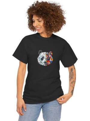 Tarz Yeri Kadın Bisiklet Yaka Baskılı Kısa kol  T-Shirt - Siyah