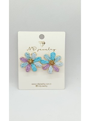 Nd Jewelry Luna Mavi Lila Hasır Çiçek Küpe