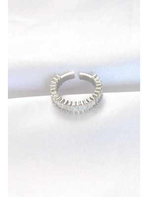 Uravas Store Sıralı Baget Taşlı Silver Renk Ayarlanabilir Yüzük TJ-BYK3110