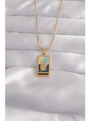 Uravas Store 316L Çelik Gold Renk Karışık Mineli El Figür Tarot Kolye