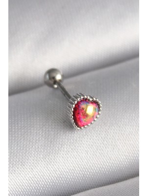 Uravas Store 316L Çelik Gümüş Renk Kırmızı Mineli Kalp Tragus Piercing TJ-PR1267