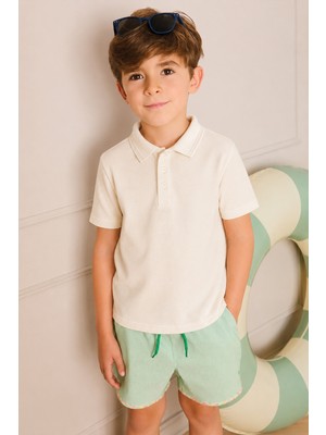 Cigit Kabartmalı Polo Yaka T-Shirt 2-10 Yaş Ekru