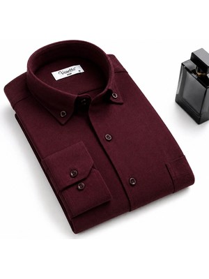 Varetta Erkek Kışlık Bordo Vişne Rengi Gömlek Cepli Geniş Kesim Flanel Model