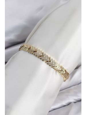 Uravas Store cm Çavuş Model Zirkon Taşlı Vıp Seri Gold Renk Pirinç Kadın Bileklik TJ-BB8614