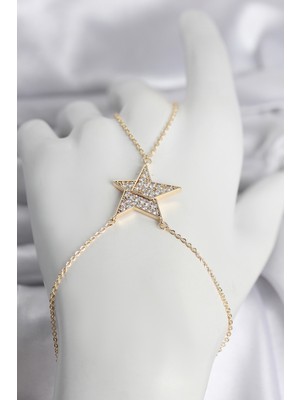 Uravas Store Pirinç Gold Renk Zirkon Taşlı Yıldız Model Kadın Şahmeran 5886