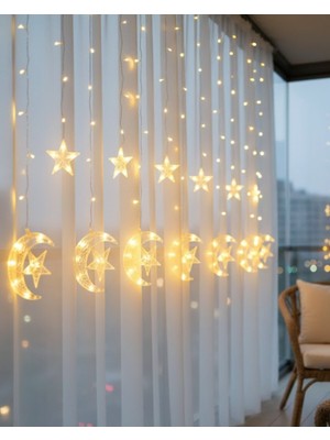 Uravas Store Hilal Yıldız LED Perde Işık Balkon Pencere ve Oda Dekorasyonu