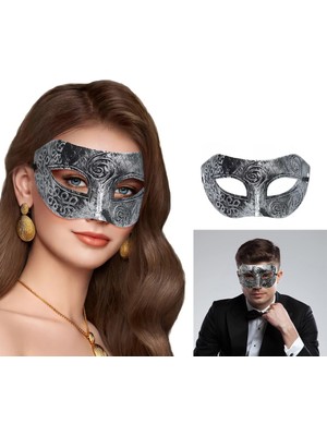 Uravas Store Gümüş Eskitme Yüz Maskesi - Antik Tarz Balo Maskesi