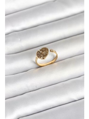 Uravas Store 316L Çelik Gold Renk Kalp Model Kadın Yüzük - TJ-BYK4172