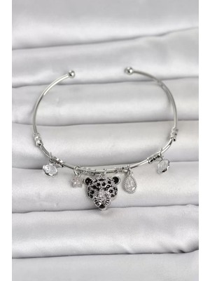Uravas Store Pirinç Gümüş Renk Leopar Detaylı Charmlı Kadın Bileklik TJ-BB8489