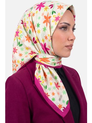 Hadiora Lady Coco Kadın Beyaz Çok Renkli Papatya Desenli Organik Pamuk Soft Eşarp