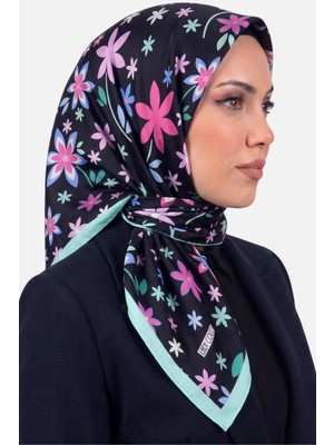 Hadiora Lady Coco Kadın Siyah  Çiçek Desenli Organik Pamuk Soft Eşarp