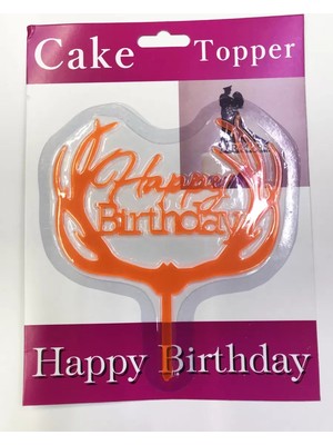 Uravas Store Happy Birthday Yazılı Turuncu Dallı Pasta Kek Çubuğu