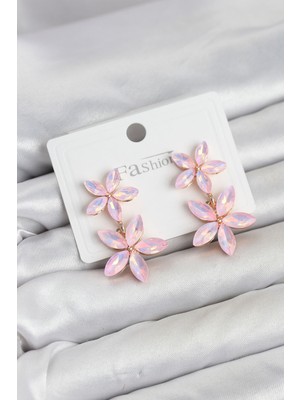 Uravas Store Pembe Kristal Çiçek Küpe TJ-BKP11907