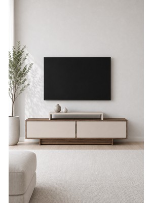 Arnetti Grasyas 180 cm TV Sehpası Ceviz Bej | 2 Kapaklı Modern TV Ünitesi ve Dekoratif Televizyon Sehpası