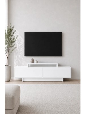 Arnetti Grasyas 180 cm TV Sehpası Beyaz | 2 Kapaklı Modern TV Ünitesi ve Dekoratif Televizyon Sehpası